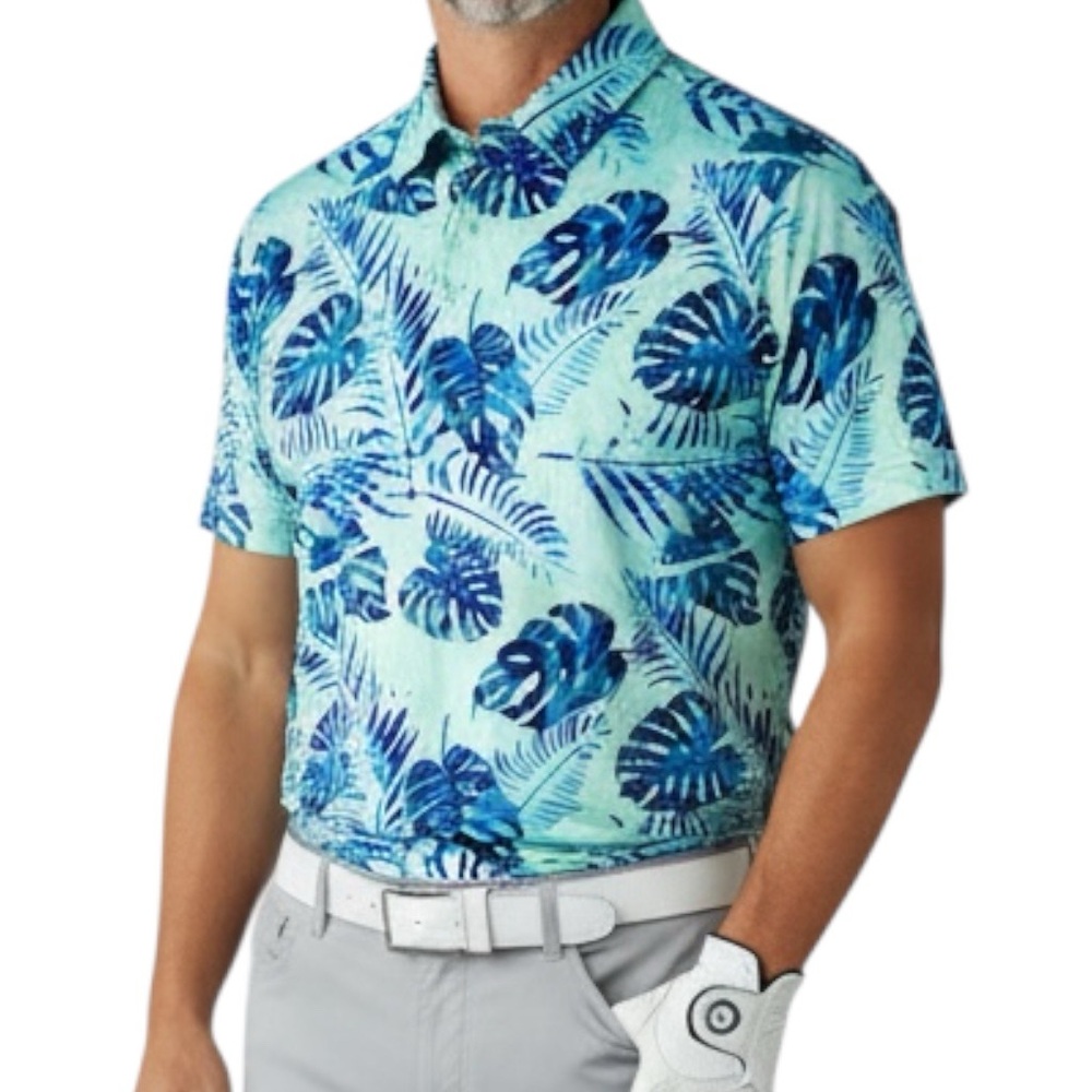 Walter Hagen Performance 11 Polo Golf Teal Tropical Hawaiian Men’s Shirt 2XL